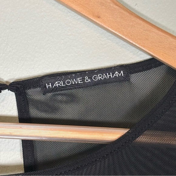 Harlowe & Graham Velvet and Mesh Long Sleeve Top-Black-Women XS - Picture 3 of 6